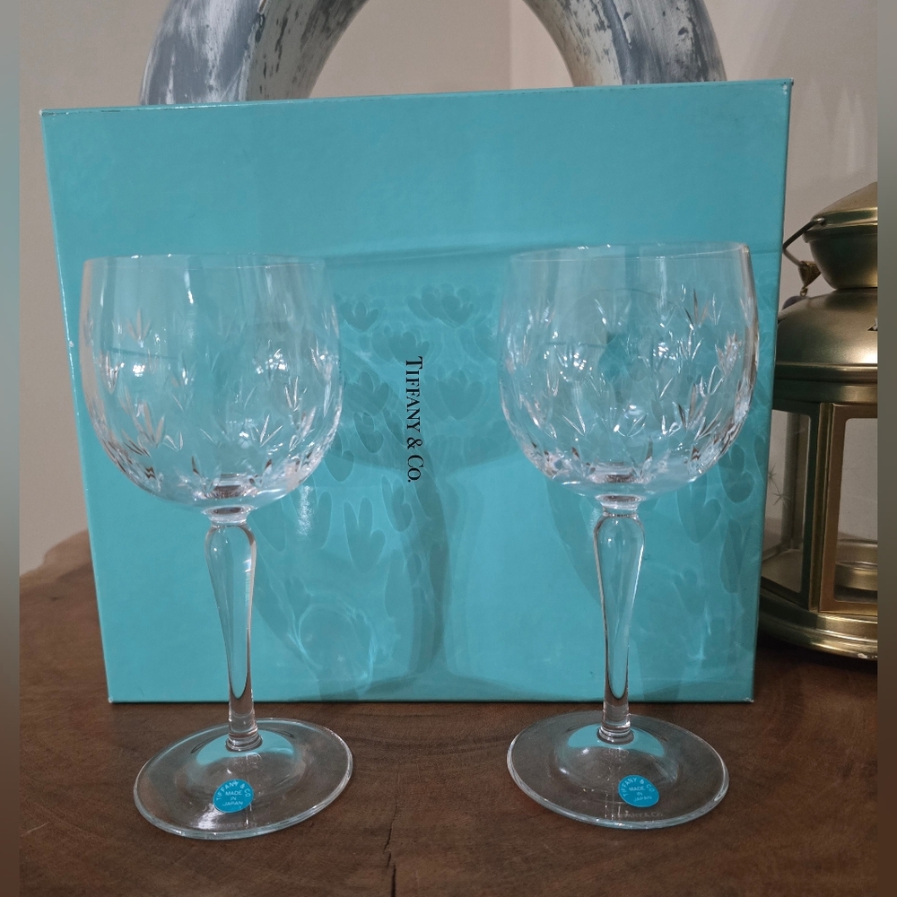 NIB Tiffany & Co Floret Wine Goblets Set Of 2.